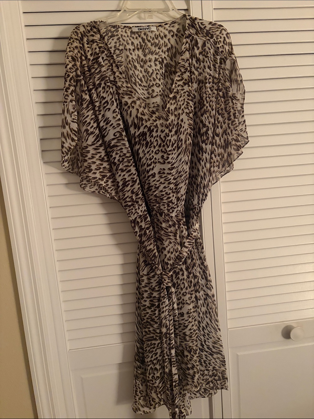 DKNYC Taupe and Black Leopard-Print Midi Wrap Dress fully lined!